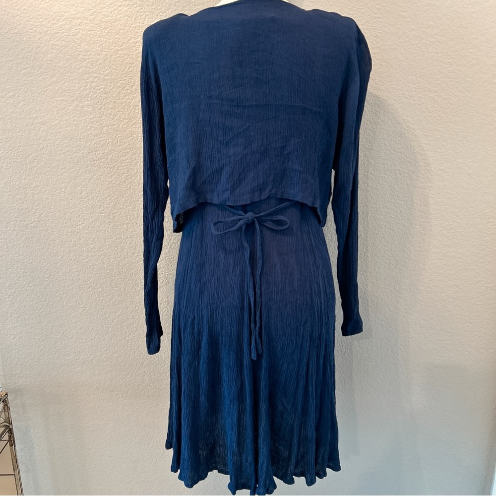 Navy Blue Embroidered Floral Dress Two Piece Long Sleeve M Cottage Boho Navy - Picture 10 of 16